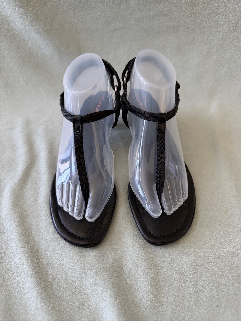Prada Black Patent Leather T-Strap Heels Sandals Size 7.5